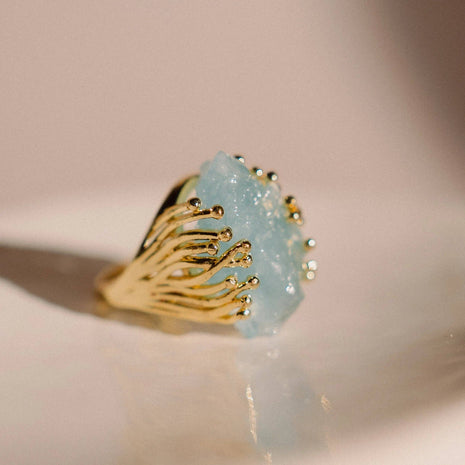Aquamarine Statement Ring in 18K Gold-Plated Alloy