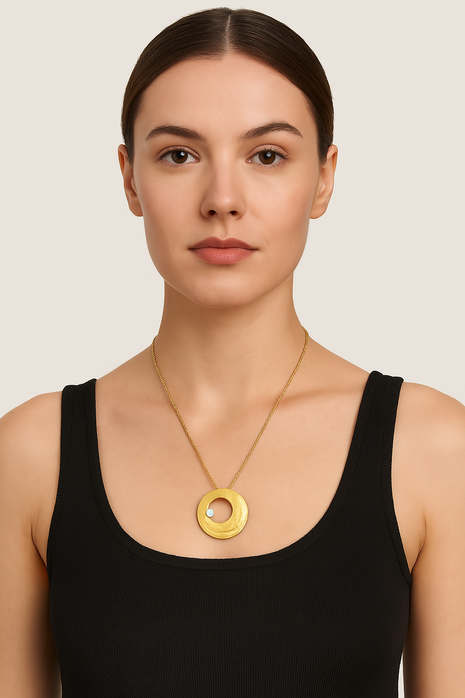 Gold-Plated Sterling Silver Pendant Necklace with White Zircon