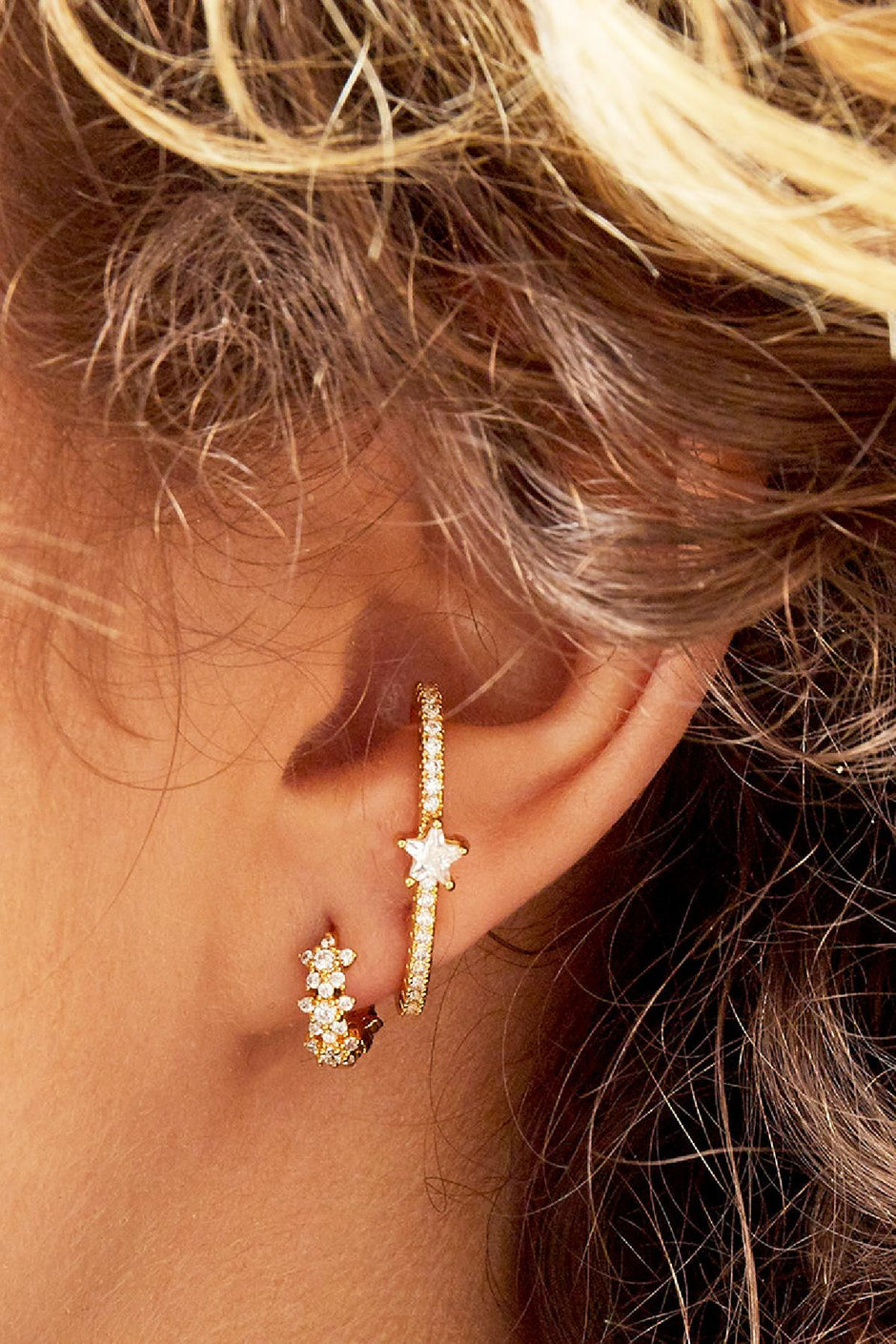Star rhinestone hoop earrings - copper