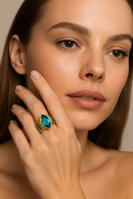 Sterling Silver Ring with Swiss Blue Topaz and White Zircon