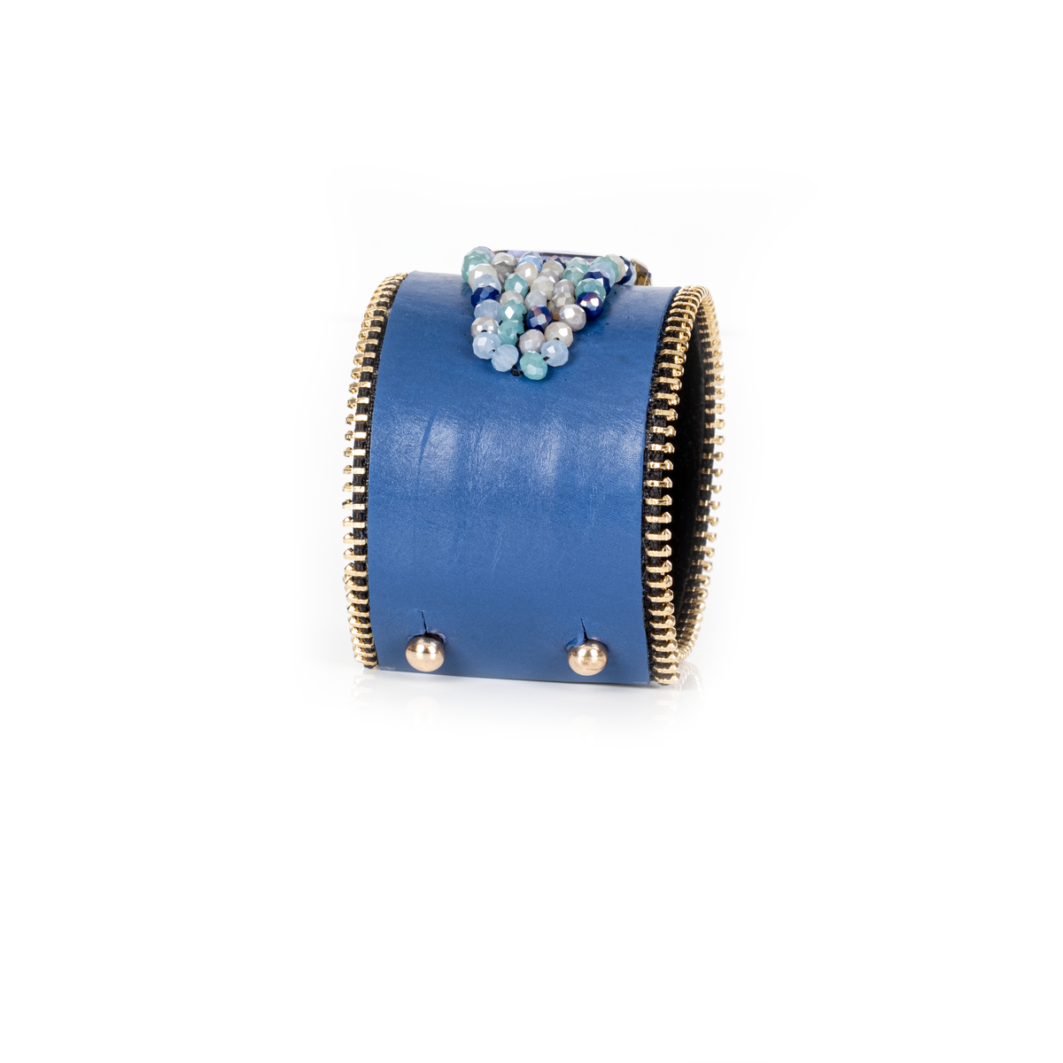 Azure Cascade Crystal Leather Cuff – One of a Kind