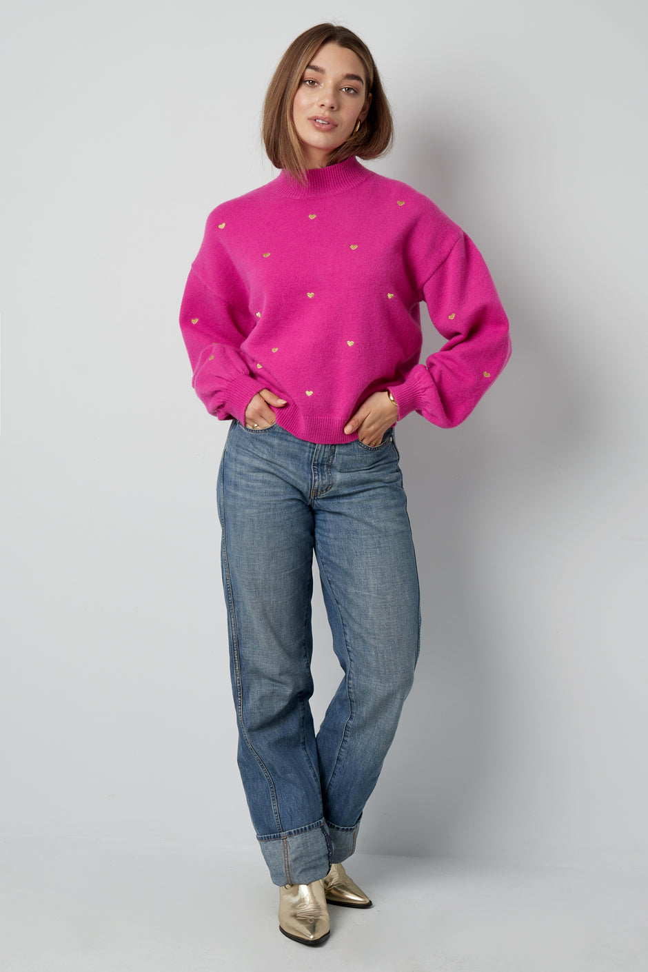 Acrylic Knit Sweater Casual Heart Pattern Fall/Winter
