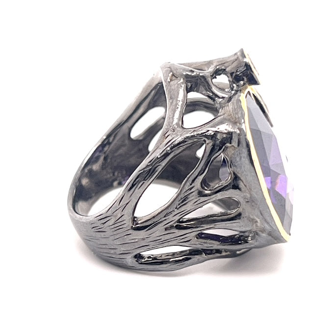Sterling Silver Ring with Amethyst and Black Rhodium Accents