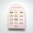 Kids Stud Earrings Set with Green & White Ceramic Motifs in Stainless Steel