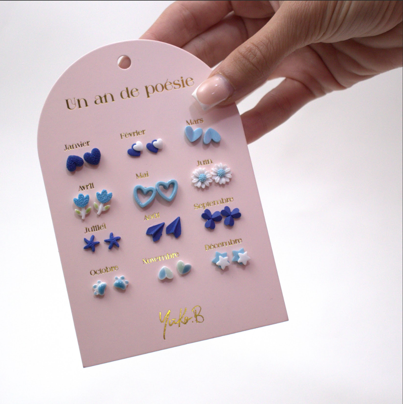 A Year of Blue Poetry – 12-Pair Ceramic Earrings for Girls (Nickel-Free)
