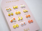 Yuko-B Kids Ceramic Stud Earrings Set – Yellow Motifs (12 Pairs)