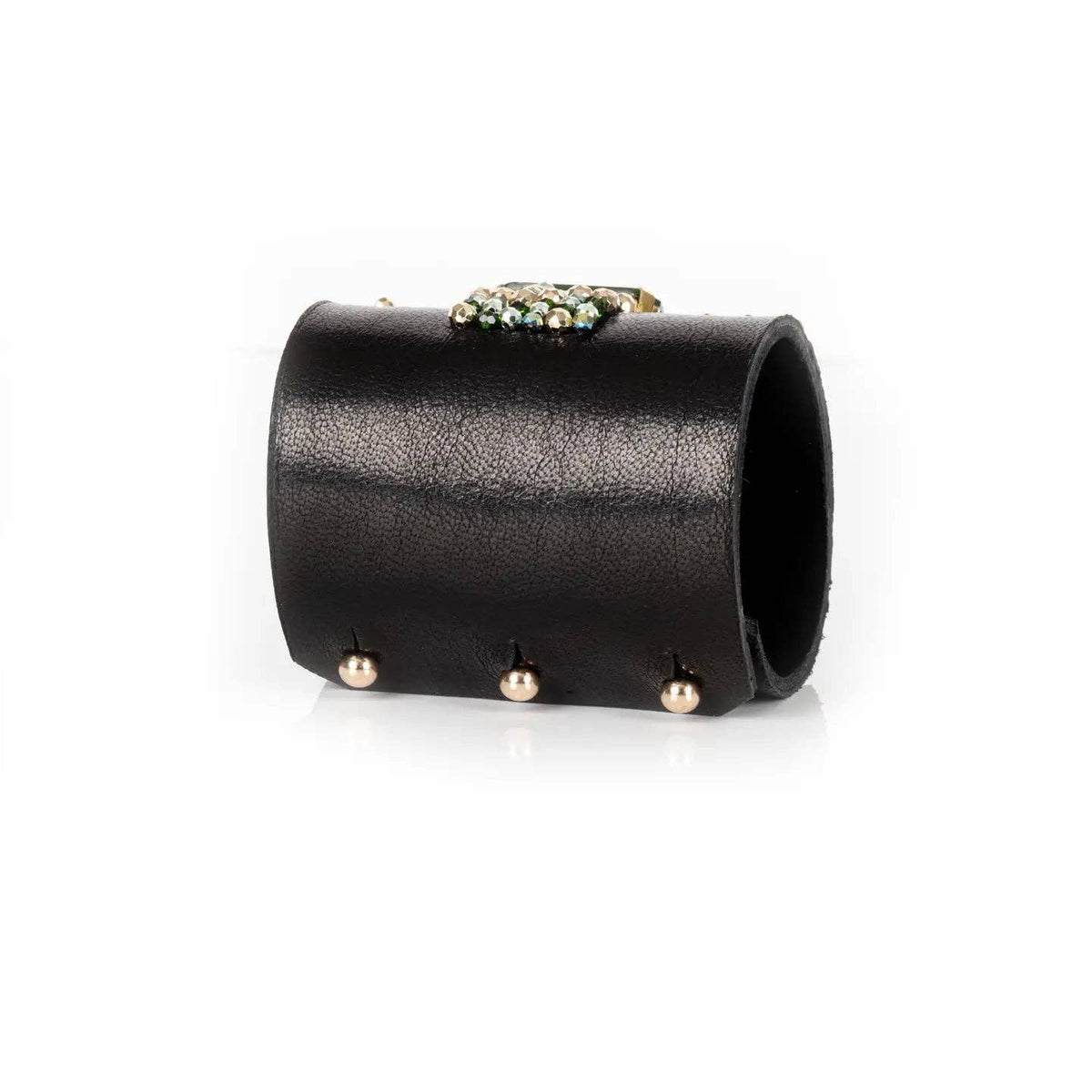 Crystal Ribbon Emerald Leather Cuff by The Dark Atelier – view 3