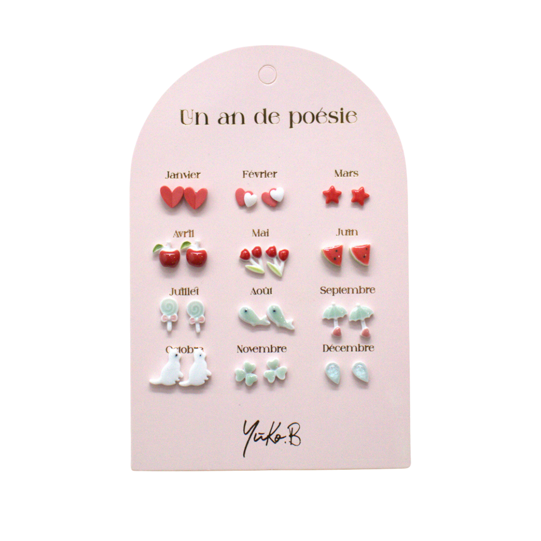 A Year of Red Poetry-12-Month Story Earring Set – Kids’ Ceramic Jewelry (Nickel-Free)