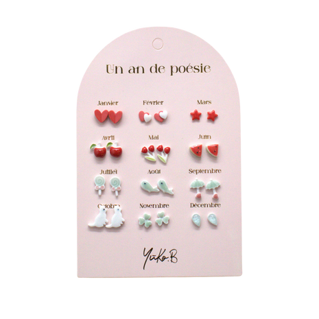"A Year of Poetry" 12-Piece Red Ceramic Stud Earring Collection