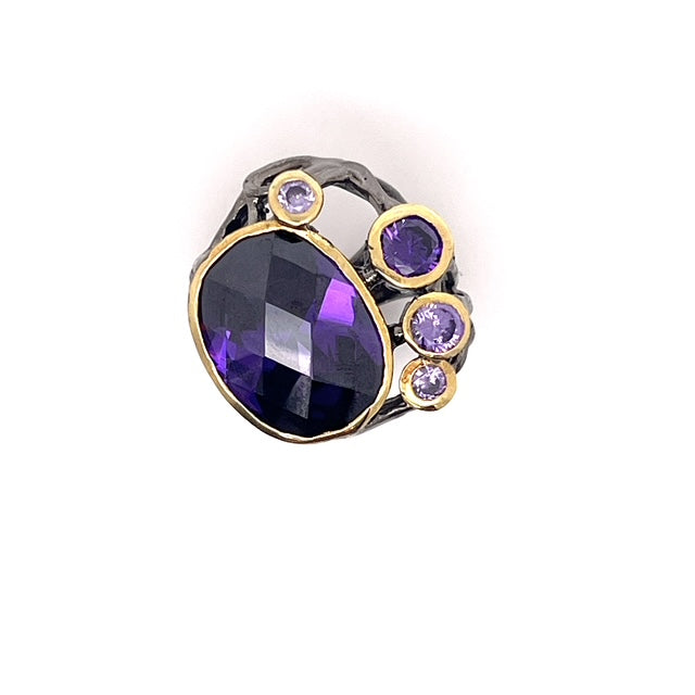 Sterling Silver Ring with Amethyst and Black Rhodium Accents