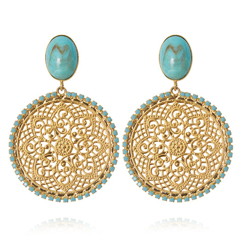 Alexandra Boho Earrings in Turquoise & Matt Gold