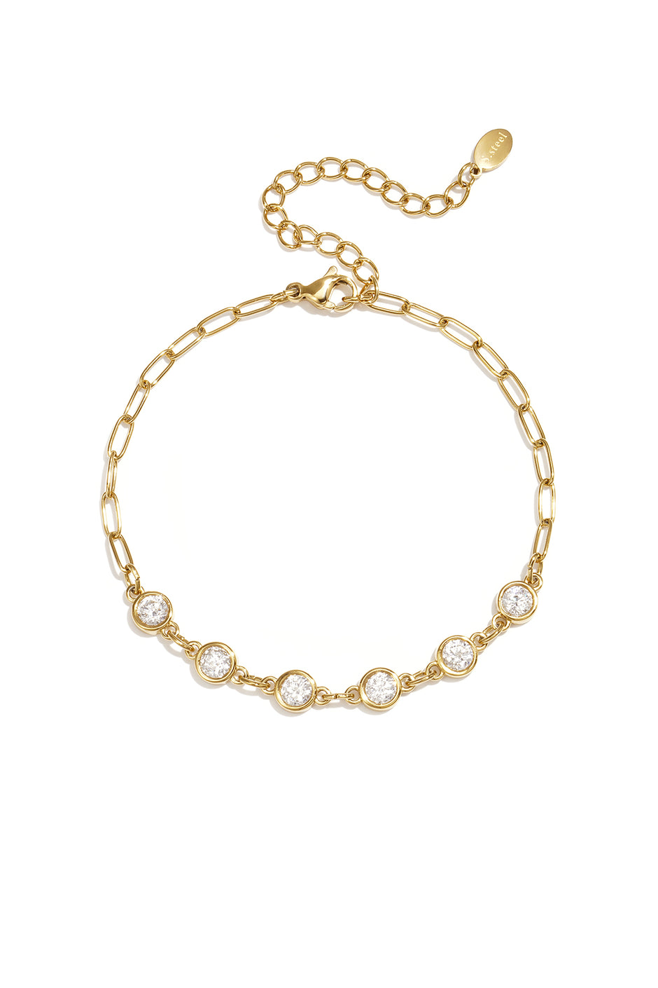 Link bracelet with round cubic zirconia stones