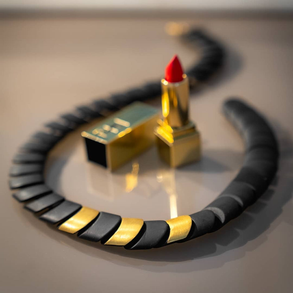 Black Onyx Necklace with Matte 24K Gold Elements