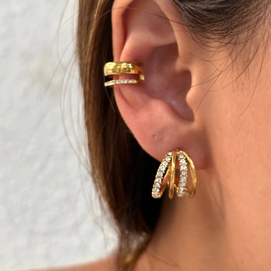 Double Layered 18k Gold Plated Zircon Ear Clips