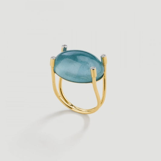 18K Gold Aquamarine & Diamond Ring