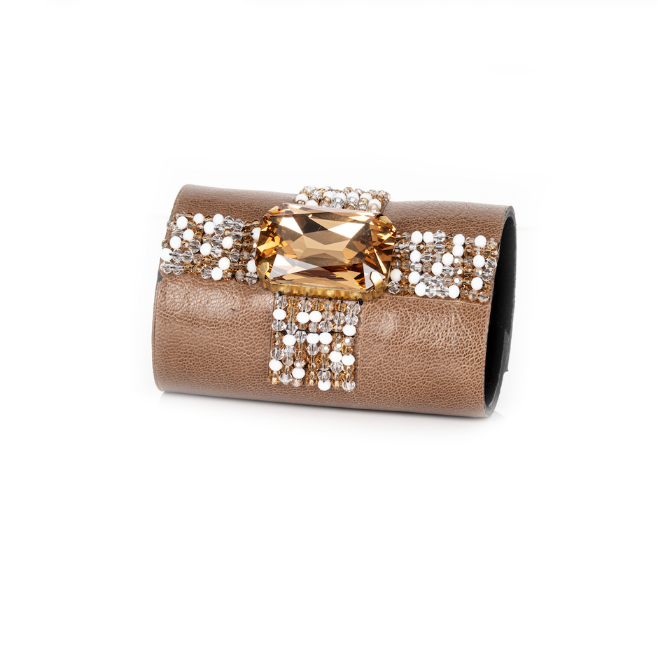 Champagne Grid Crystal Leather Cuff by The Dark Atelier – view 2