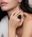 Natural Raw Black Tourmaline Adjustable Ring | Gold or Silver Plated