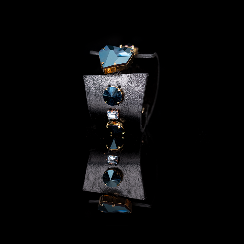 Midnight Steel Crystal Leather Cuff by The Dark Atelier
