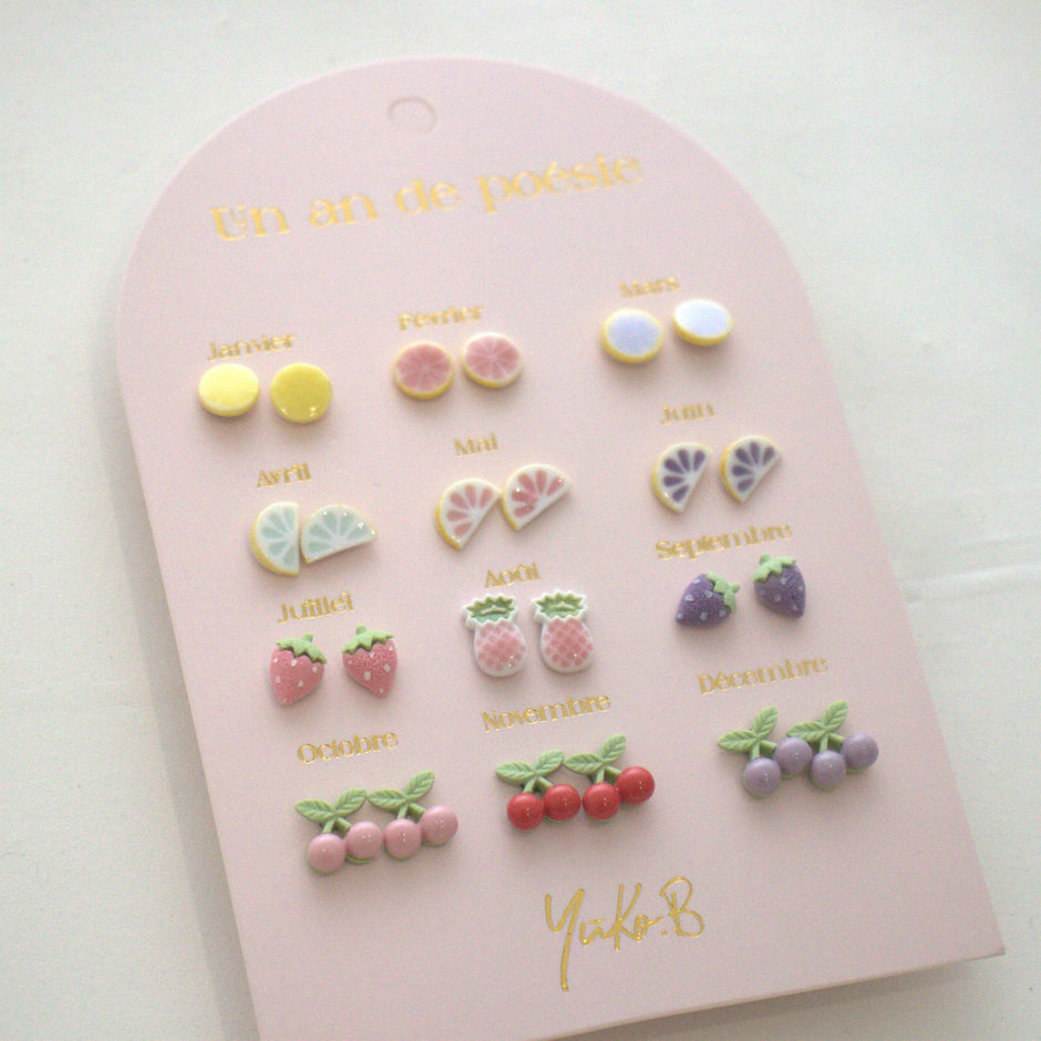 Kids Stud Earrings Set with Fruit-Shaped Ceramic Motifs in Stainless Steel