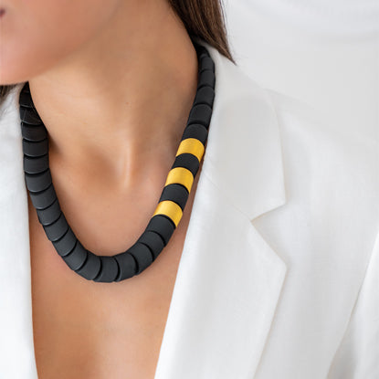 Black Onyx Necklace with Matte 24K Gold Elements