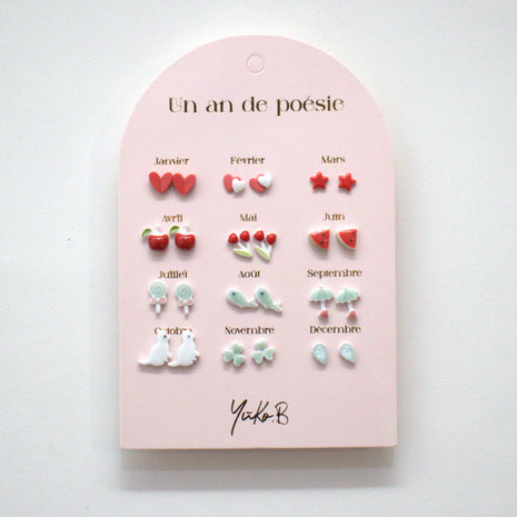 "A Year of Poetry" 12-Piece Red Ceramic Stud Earring Collection