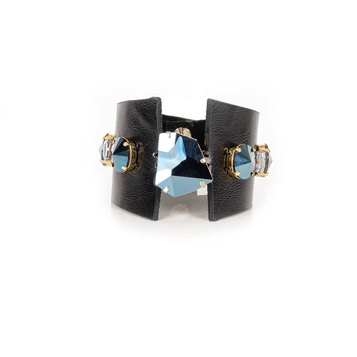 Midnight Steel Crystal Leather Cuff by The Dark Atelier – view 4