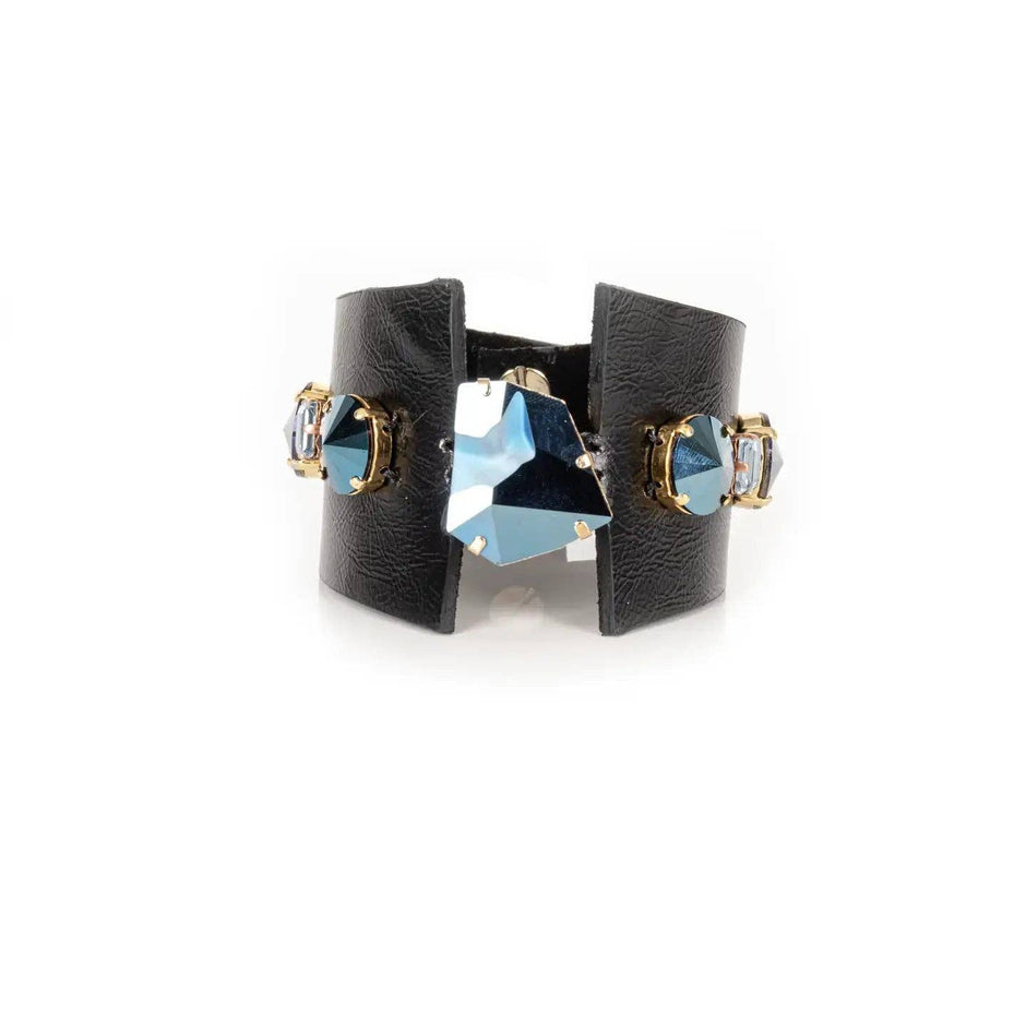 Midnight Steel Crystal Leather Cuff by The Dark Atelier – view 4