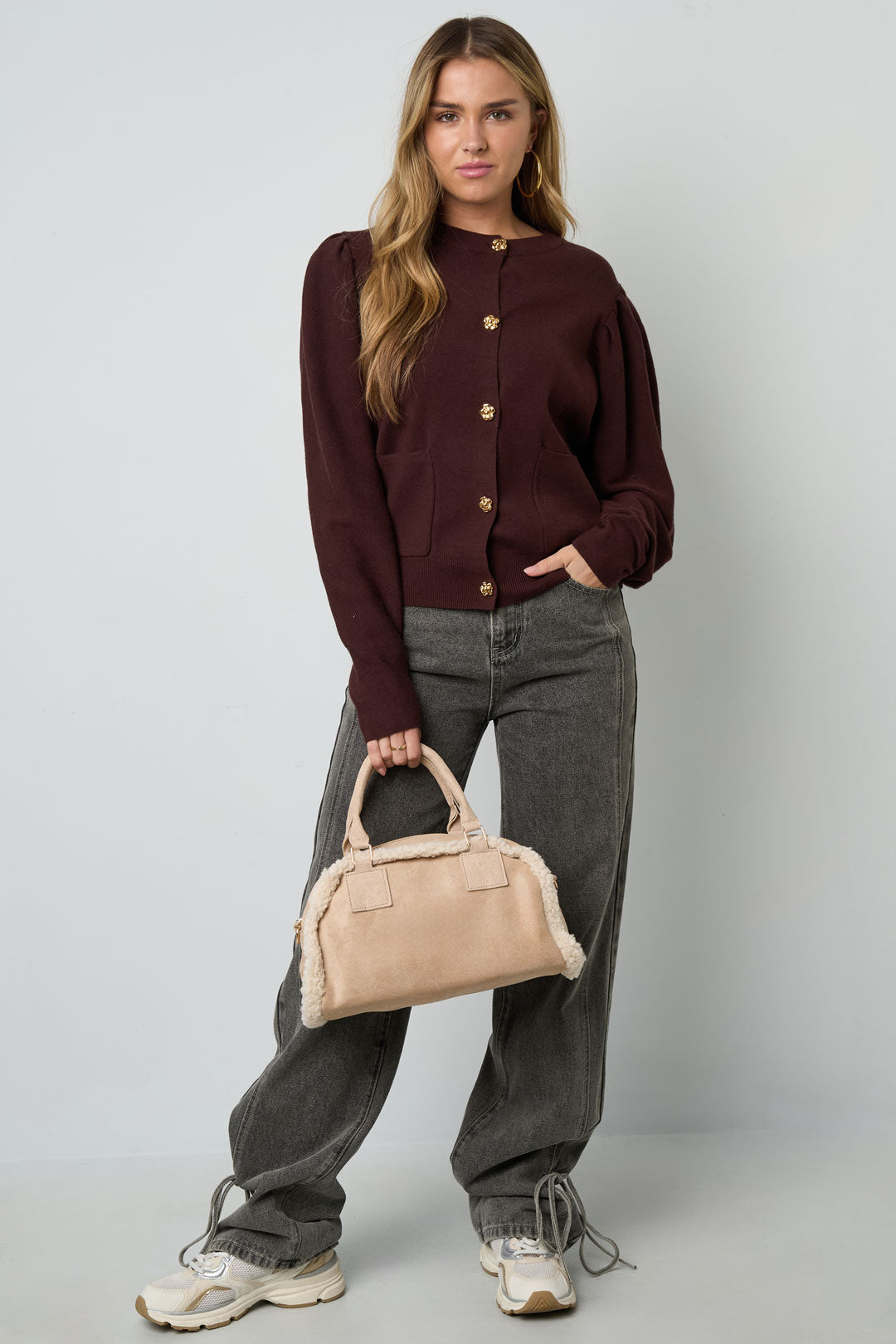 Teddy Patchwork Shoulder Bag in black
