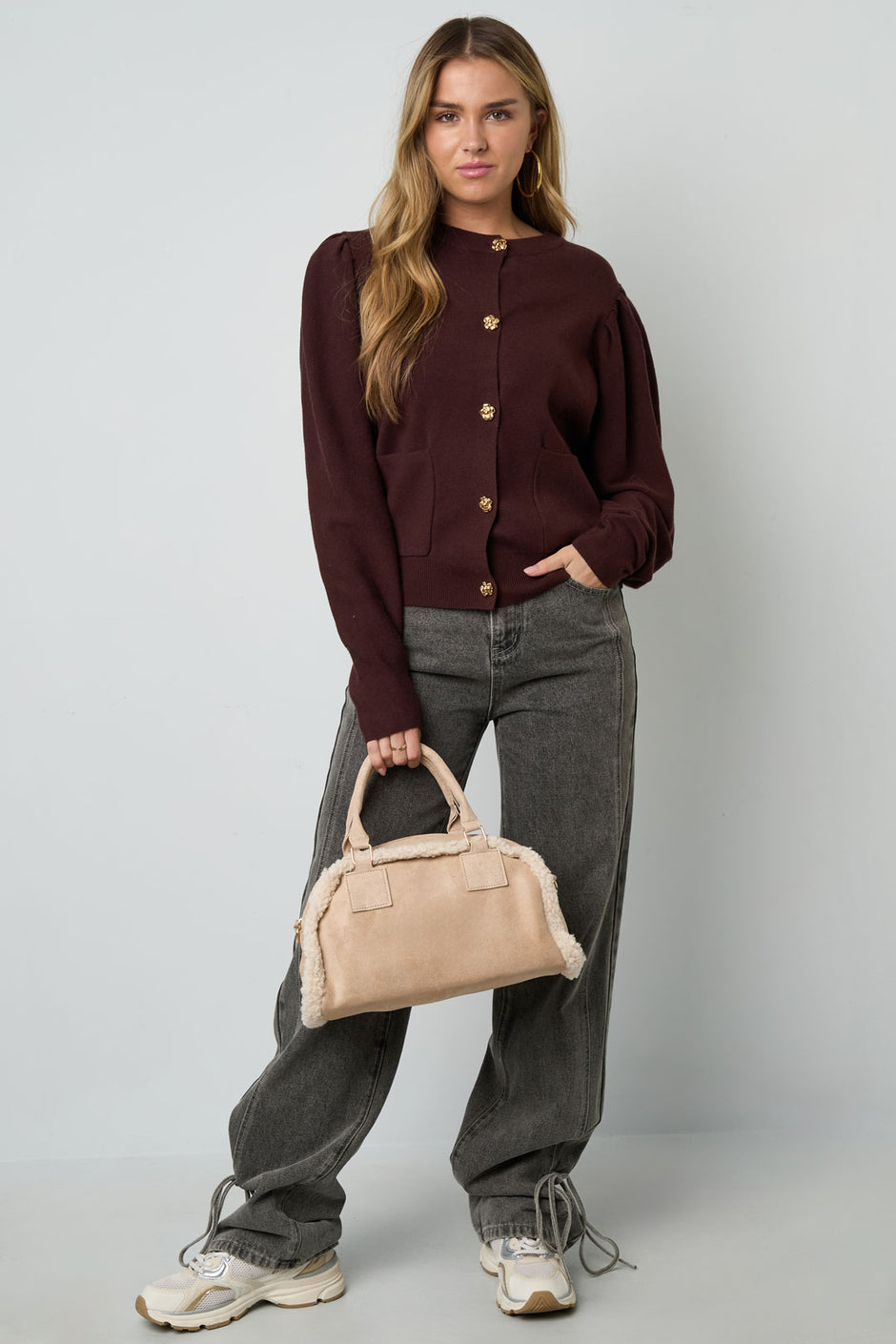 Teddy Patchwork Shoulder Bag in black