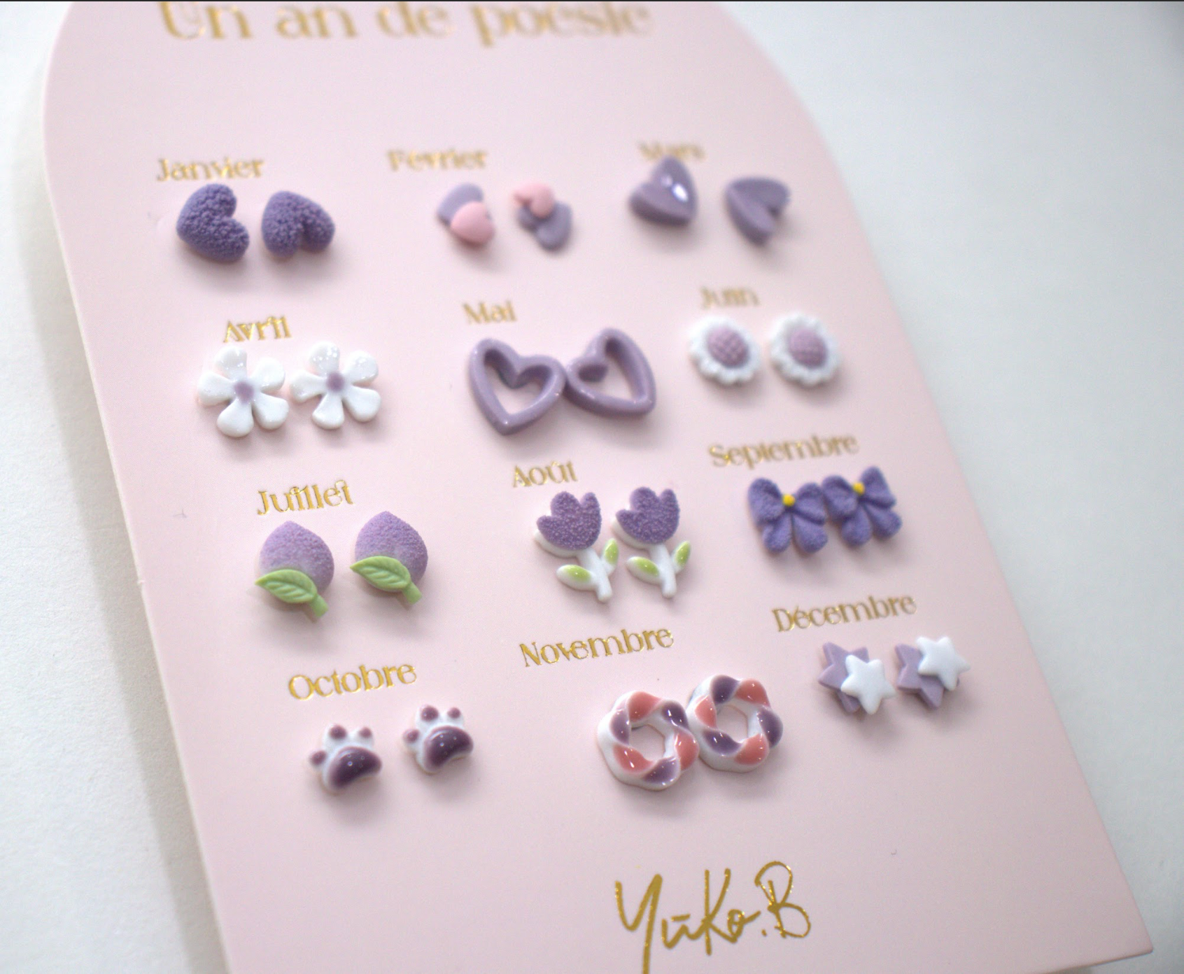 A Year of Parma Poetry – 12-Pair Ceramic Earrings in Purple Tones (Nickel-Free)