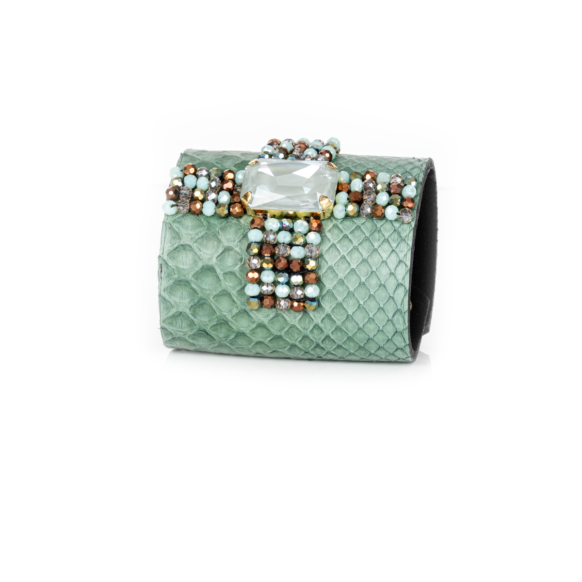 Mint Python Radiance Crystal Leather Cuff