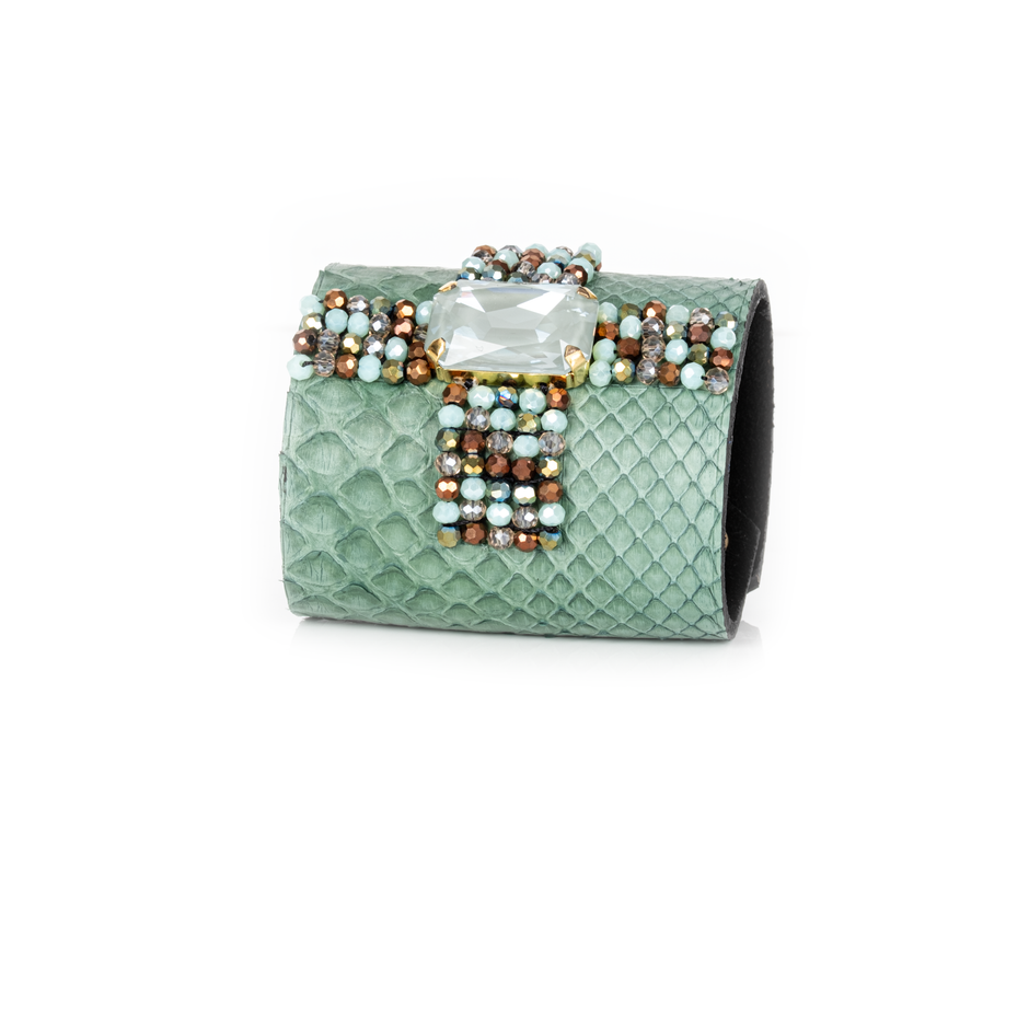 Mint Python Radiance Crystal Leather Cuff