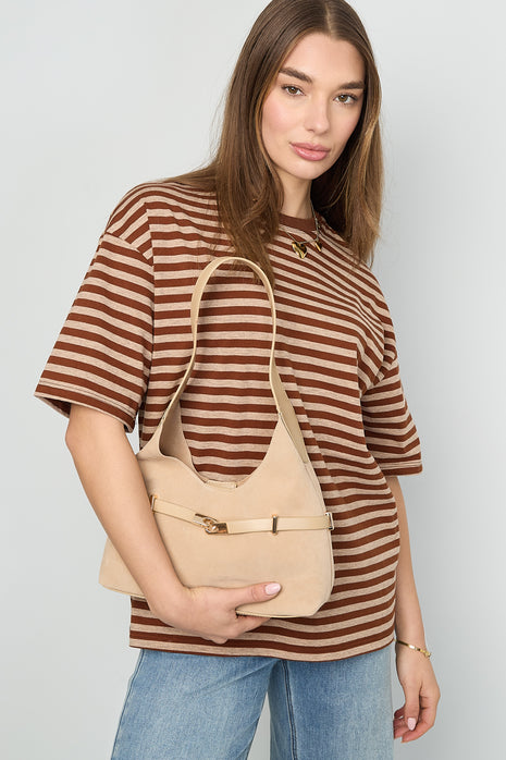 Minimal Khaki Suede Shoulder Bag suede texture