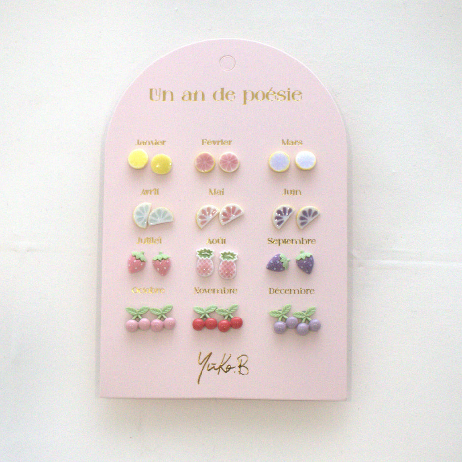 Kids Stud Earrings Set with Fruit-Shaped Ceramic Motifs in Stainless Steel