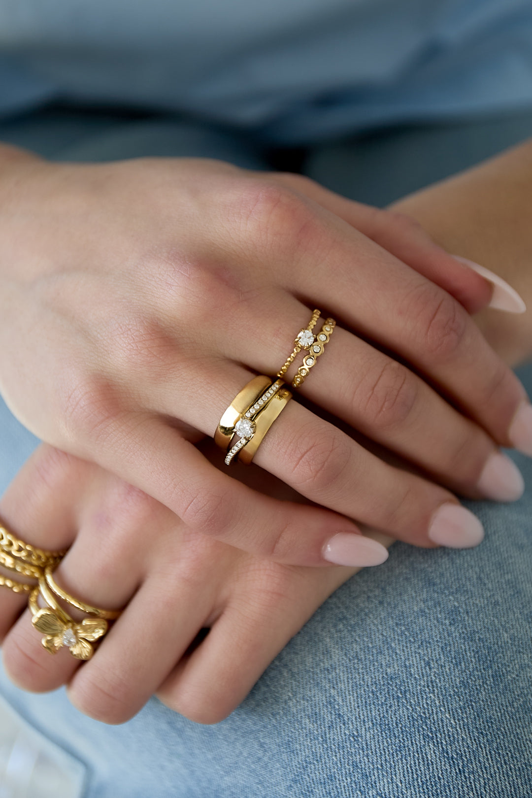 Double adjustable ring with stones