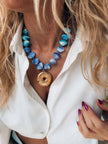 Blue Glass Shell Necklace with Gold-Plated Urchin Pendant