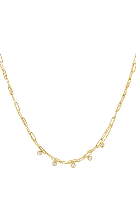 Crystal Line Short Necklace in gold tone