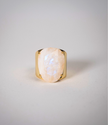 Adjustable Oval-Cut Natural Stone Ring in Gold-Plated Bronze