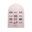 Yuko-B Kids Ceramic Stud Earrings Set – Purple Motifs (12 Pairs)