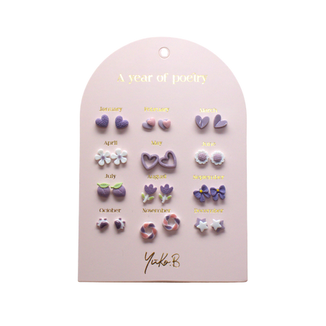 Kids Stud Earrings Set with Purple Decorative Motifs