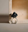 Natural Raw Black Tourmaline Adjustable Ring | Gold or Silver Plated