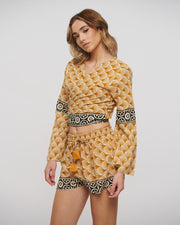 Boho Printed Cotton Tie-Front Top