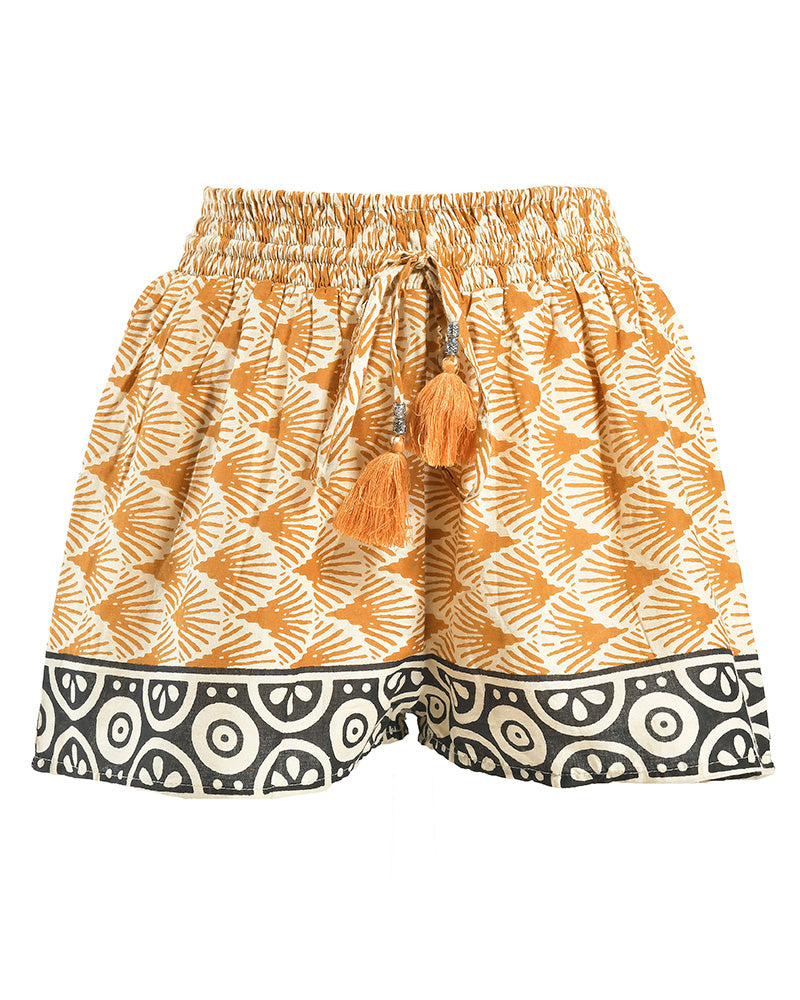 Boho Printed Cotton Tassel Shorts
