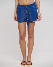 Blue Cotton Mesh Tassel Shorts