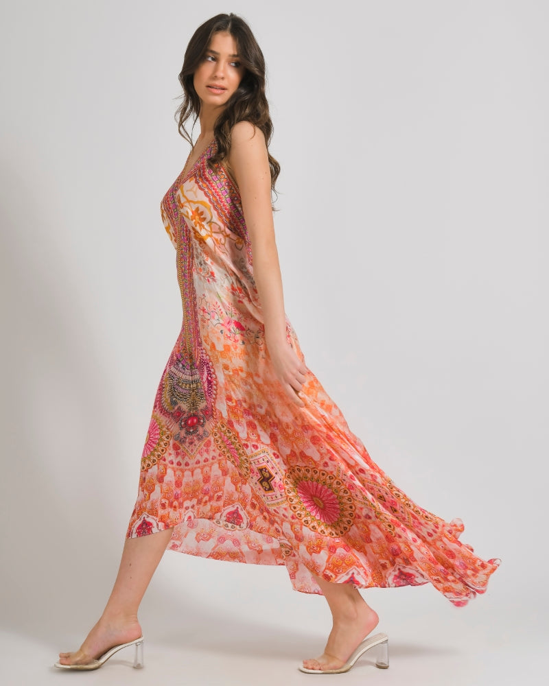 Boho Printed Viscose-Modal Maxi Halter Dress