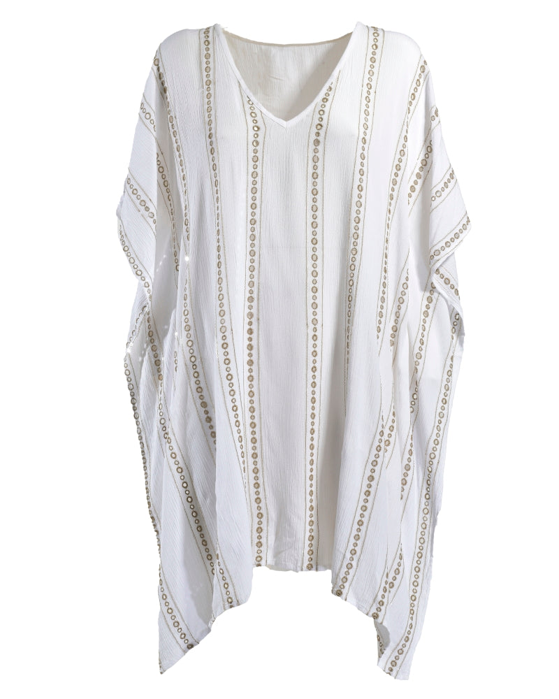 White Embroidered Viscose Kaftan
