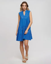 Blue Sleeveless Tiered Cotton Dress