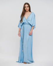 Blue Rayon Maxi Wrap Dress