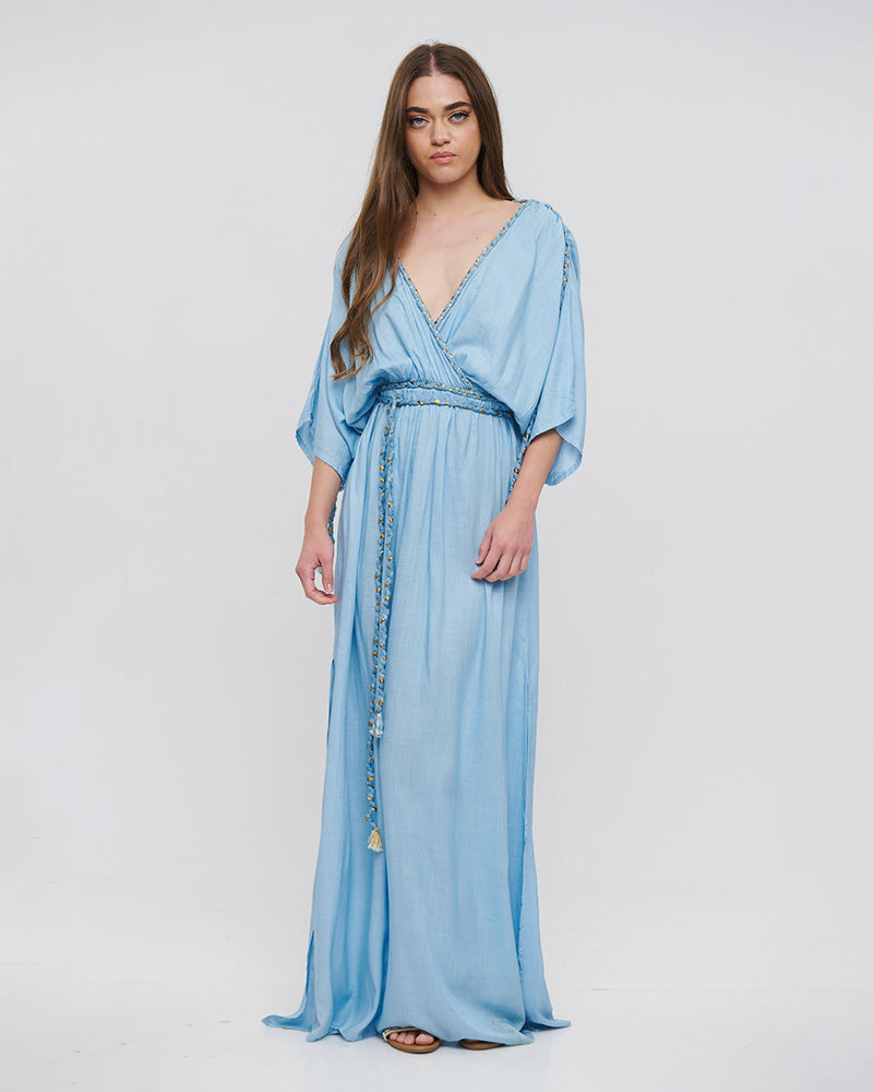 Blue Rayon Maxi Wrap Dress