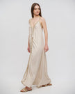 Maxi Halter Dress with Gold Braided Cords – Beige (One Size)